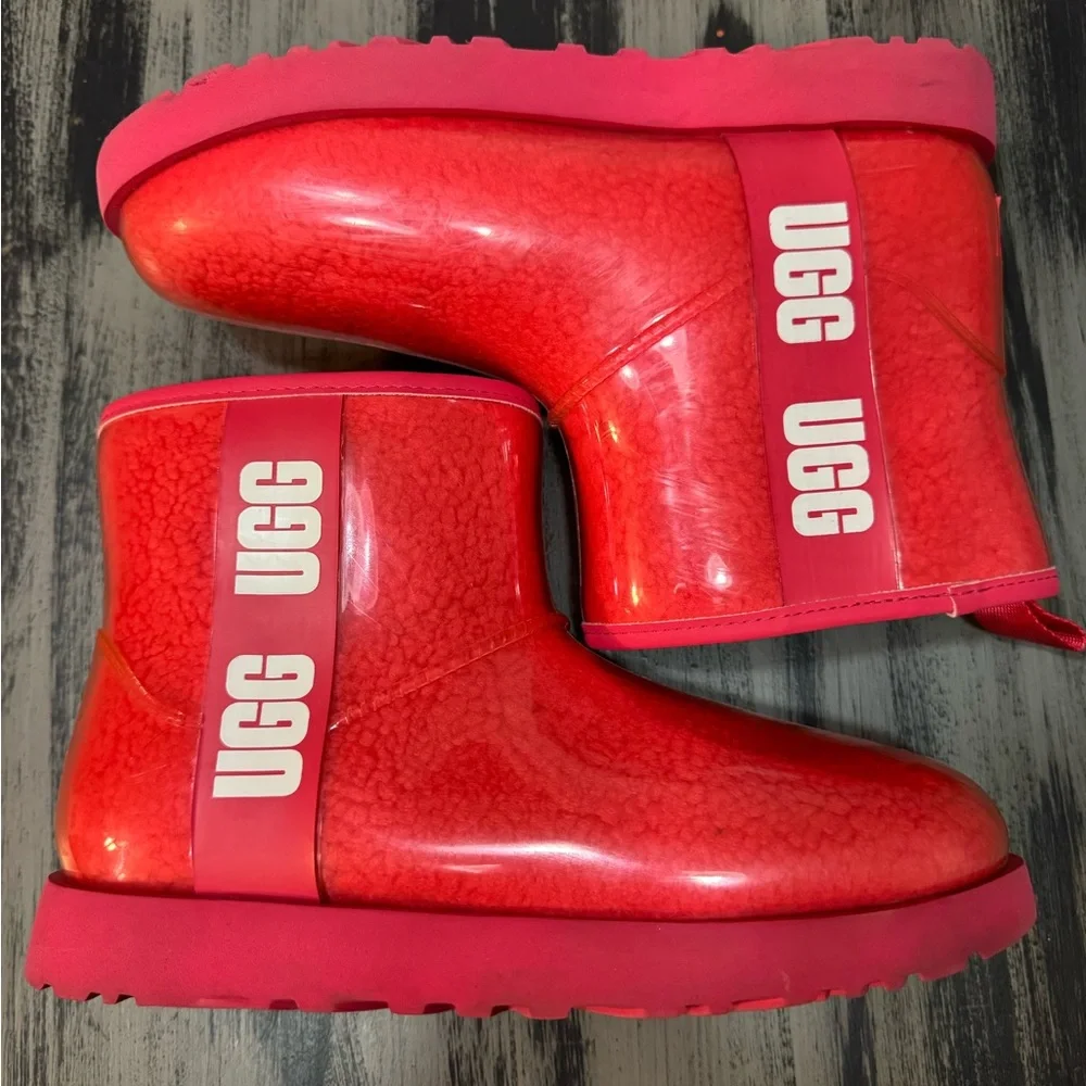 UGG Women's Classic Clear And Red Short Waterproof Boots Size 9 - Picture 6 of 15